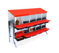 Lidzopas Roll Away Metal Chicken Nesting Box - 10 Compartments, Removable Tray & Lid, Wall-Mount Hen Laying Box with Cleanable Pull-Out Design - With Bracket Legs, Red, 10-Compartment Egg Laying Box
