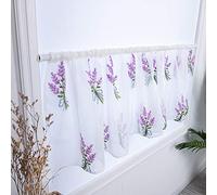 Lidzopas Short Window Curtain - Transparent Floral Embroidery Divider for Doors and Windows, 40x20in Purple 100 * 50CM Rod