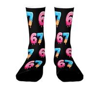 Lieawy 67 Socks, Novelty 67 Meme Ice Cream Socks, Fall Thermal Mid-Calf Feetwear For Birthday Hiking Gym Travel Climbing Running Office Home Sports Yoga Daily Girls Boys Men Women