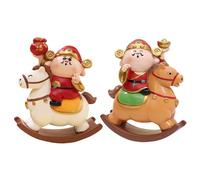 Lieawy Christmas Rocking Horse, Rocking Horse Ornament, Resin Chinese Desktop Decoration, God Of Wealth Statue Desktop Ornament For Cars Shop Home School Offices Cafes Bookstores Bedside [2 Pieces]