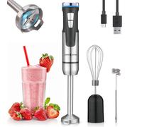 Liebe&Lecker Cordless Hand Blender, Immersion Blender Handheld USB Rechargeable 8 Variable Speeds with Whisk, Milk Frother Attachments, Portable Stick mixed for Milkshakes, Smoothies & Soups.