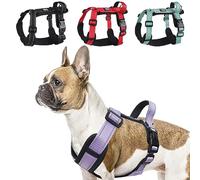 LiebeDD Dog Harness, H Shaped Front Clip Dog Harnesses with Handle, Reflective Adjustable French Bulldog Harness, Easy Walk Dog Harness for Medium Small Dog Puppy, Purple, L