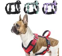 LiebeDD Dog Harness, H Shaped Front Clip Dog Harnesses with Handle, Reflective Adjustable French Bulldog Harness, Easy Walk Dog Harness for Medium Small Dog Puppy, Red, L