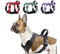 LiebeDD Dog Harness, H Shaped Front Clip Dog Harnesses with Handle, Reflective Adjustable French Bulldog Harness, Easy Walk Dog Harness for Medium Small Dog Puppy, Black, L