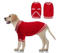 LiebeDD Dog Jumper 2XL, V-Neck Knitted Dog Sweater with Long Sleeves Winter Warm Jumper for Puppy Small Medium and Large Dogs, for Welsh Corgi,Labrador, Pug, Weimaraner, Red