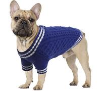 LiebeDD Dog Jumpers Large Size, V-Neck Knitted Dog Sweater with Long Sleeves Winter Warm Jumper for Puppy Small Medium and Large Dogs, for Dachshund, French Bulldog, Welsh Corgi, Blue
