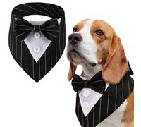 LiebeDD Dog Neckerchief with Bow Tie, Pet Dog Bandana, Triangular Scarf, Dog Tuxedo Bandana, Adjustable Headscarves, Formal Dog Wedding Outfit for Birthday Party, Black Stripes, L