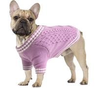 LiebeDD Extra Large Dog Jumper, V-Neck Knitted Dog Sweater with Long Sleeves Winter Warm Jumper for Puppy Small Medium and Large Dogs, for Welsh Corgi,Labrador, Pug, Weimaraner, Purple