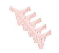 Liebeimmer 6 Pack Floral Lace Thongs for Women Soft Lace Underwear Pretty No Show Bikini Underwear Low Rise Hipster Panties Beige