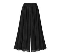 Liebeimmer Chiffon Culottes Women's Pleated Wide Leg Capri Trousers Flowy High Waist Loose Fit Cropped Yoga Lounge Palazzo Trousers Black