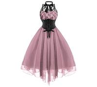 Liebeimmer Gothic Punk Dress for Teen Girls with Corset Sexy Lace Mesh Party Cocktail Dress Goth Formal Punk Vintage Swing Dress/Halloween Costume Outfits Fancy Dresses/Shipping 7 Days Pink