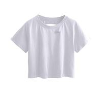 Liebeimmer Womens Casual Summer Y2K Top Sexy Cute Workout Crop Top Teen Girls Trendy Cutout Short Sleeve Distressed Crop T-Shirt/UK Size/Shipping 7 Days White