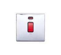 Lieber Polished Chrome 45A 1 Gang Double Pole Switch, Single Plate - Black Insert Screwless