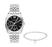 Liebeskind Berlin Set - Silver Women's Watch with Black Dial and Matching Beads Bracelet - Silver - Stainless Steel - Analogue Watch with Quartz Movement - 34 mm - 10 ATM - Scratch-Resistant
