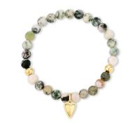 LIEBESKIND Berlin Women's Beads Bracelet with Heart Pendant | Bracelet made of semi-precious stones, heart pendant, elastic band, waterproof, skin-friendly