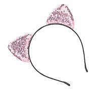 LiebeWH Sequin Shiny Kitty Ear Headband for Women's Xmas Party Hair Decor, Durable Iron Hair Hoops for and Holloween, 1 Pack (Pink)