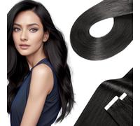 LieblichWelle Adhesive Hair Extensions Natural Black Natural Hair 55cm, 20pcs, 50g/Pack - Salon Quality, Easy and Comfortable to Use for Young Women (Natural Black, 55cm)
