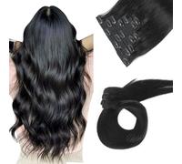 LieblichWelle Lightweight Summer Lightweight Summer Human Hair Extensions Clip in Hair Extensions Real Human Hair Jet Black 20 inch, 7pcs, 80g/Pack, Salon-Grade Quality, Easy Comfort Wear for Women