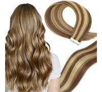 LieblichWelle Tape in Hair Extensions Human Hair 22 inch, 20pcs, 50g/Pack - Salon-Grade Quality, Easy Comfort Wear for Young Women (Chestnut Brown to Golden Blonde, 22 inch)