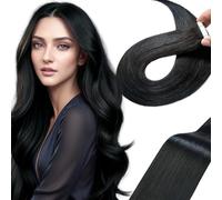 LieblichWelle Tape in Hair Extensions Human Hair Jet Black 16 inch, 20pcs, 40g/Pack - Salon-Grade Quality, Easy Comfort Wear for Young Women