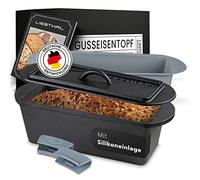 LIEBTHAL Bread Baking Mould with Lid Cast Iron Pot with Precise NonStick Silicone Insert PreSeasoned Cast Iron Pot Bread Baking 3.5 L Loaf Tin Bread Baking Mould for Roasting, Baking and