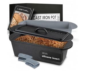 LIEBTHAL Bread Baking Mould with Lid Cast Iron Pot with Precise NonStick Silicone Insert PreSeasoned Cast Iron Pot Bread Baking 3.5 L Loaf Tin Bread Baking Mould for Roasting, Baking and