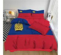Liechtenstein Flag Duvet Cover Set Double For Girls Kids 3Pcs Navy Blue Vintage Crown Geometric Pattern Print Bedding Quilt Cover With Pillowcases Soft Microfiber Easy Care Reversible Duvet Set
