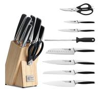 lief + svein German Steel Knife Block Set - 9-Piece Kitchen Knife Set with Wooden Block and Built-In iPad Holder - Premium Stainless Steel Knives, Ultra-Sharp, Ergonomic and Sustainable