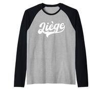 Liege Retro Cursive Script Love Belgium City Pride Raglan Baseball Tee