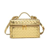 Lieits Top-Handle Pouch Handbag for Women Woven Leather Vanity Case Designer Crossbody Bag Shoulder Bag Trendy Purse, Golden