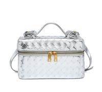 Lieits Top-Handle Pouch Handbag for Women Woven Leather Vanity Case Designer Crossbody Bag Shoulder Bag Trendy Purse, Silvery
