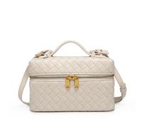 Lieits Top-Handle Pouch Handbag for Women Woven Leather Vanity Case Designer Crossbody Bag Shoulder Bag Trendy Purse, Beige