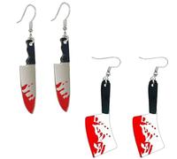 Liekadijiae 2 Pairs Halloween Earrings Women's Set Scary Accessories | Bloody knife stud earrings, witch earrings, witch earrings costume, Halloween pumpkin party jewellery, gifts for women