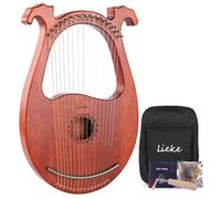 LIEKE Lyre Harp 16 Metal Strings,Mahogany Body and Copper Saddle,Mini Harp instrument Gift with Bag Tuning Wrench for Beginner Musician