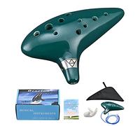 LIEKE Ocarina 12 Holes Alto C Ceramic Piccolo with Display Stand Song Book Neck-Strap Bag (Dark Green)