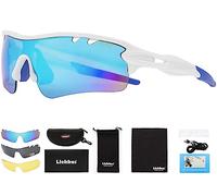 Liekkas Polarised Sports Sunglasses For Men Women with 3 Interchangeable Lenses for Running Cricket Mountain Bike Cycling Glasses White Blue