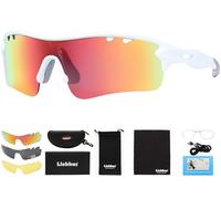 Liekkas Polarised Sports Sunglasses For Men Women with 3 Interchangeable Lenses for Running Cricket Mountain Bike Cycling Glasses White Orange