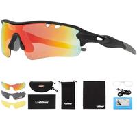 Liekkas Polarised Sports Sunglasses For Men Women with 3 Interchangeable Lenses for Running Cricket Mountain Bike Cycling Glasses Black Orange