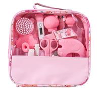 Liemuao Newborn Baby Care Kit, 15 Accessories Kit Including Hair Brush, Digital Thermometer, Bath Thermometer, Small Nail Clippers, Baby Toiletry Bag for Travel Home (Pink)