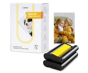 Liene Photo Paper & Cartridge, 2 Ink Cartridge Refill & 72 sheets photo papers, 4x6", Dye Sublimation, Water & Oxidation-Proof, Only for Liene PixCut S1