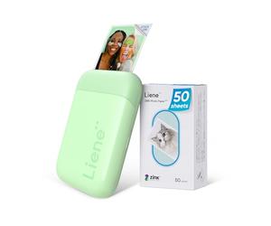 Liene Photo Printer, 2x3” Mini Portable Photo Printer Bundle w/ 50 Zink Adhesive Sheets, Bluetooth 5.0, Compatible w/iOS & Android, Small Color Mono Instant Picture Printer for Smartphone