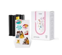 Liene Sticker Paper & Cartridges (Stronger Adhesion) - 2 Ink Cartridges + 72 Sheets 10 x 18 cm Photo Paper, Waterproof with Thermal Dye Sublimation, Compatible with Liene PixCut S1