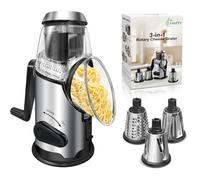 Lienffy Rotary Cheese Grater with Handle,3 Changeable Blades for Kitchen Vegetable Cheese Shredder Slicer Grater,Nut Grinder,Easy to Use and Clean,Stainless Steel-Black Silver