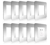 Lieonvis 10Pcs Light Switch Cover Plates Silver Light Switch Cover Sticker Aluminum Plywood Wall Socket Stickers Decorative Light Switch Surround Cover with 40 Double-side Adhesive for Home Decoration