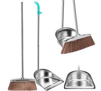Lieonvis Broom and Dustpan Set 3-Section Spliced Long Handle with Adjustable Length/PP Material Broom Bristles Easily Twisted, Round/Square Dustpan Set, Suitable for Cleaning and Housewarming (Round)
