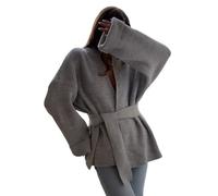 LIEROLYE Women's Belted Wrap Cardigan Sweater, Long Sleeve Open Front Knit Coat, Loose Fit Gathered Waist Casual(Grey,S)