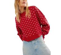 LIEROLYE Women's Cropped Heart Knit Sweater Long Sleeve Valentines Day Love Print Knitted Pullover Top Casual Cute Jumper(Red,S)