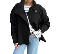 LIEROLYE Women's Cropped Wool Pea Coat, Winter Stand Collar Short Single Breasted Blazers Jacket for Office(Black,S)