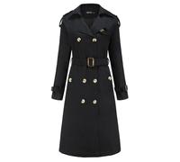 LIEROLYE Women's Double-breasted Trench Coat, Belted Midi Length Windbreaker Jacket for Fall Winter(Black,XXL)