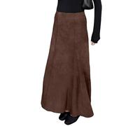 LIEROLYE Women's Faux Suede Maxi Skirt High Waist A-line Elegant Long Skirt for Fall Winter & All Seasons(S) Brown